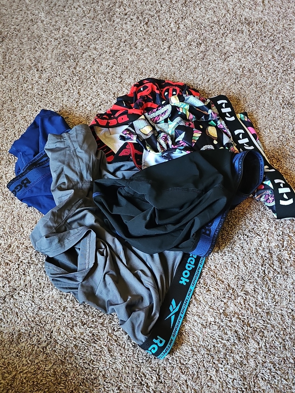 Assorted Activewear Shorts and Underwear in Black, Gray, Blue, Multicolor